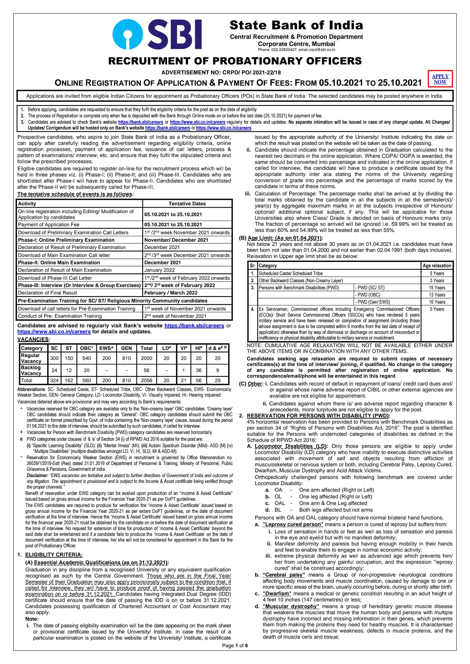 state bank of india po 2021